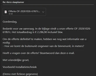 De conceptmail met de PDF-offerte als bijlage, klaar om na te lezen.